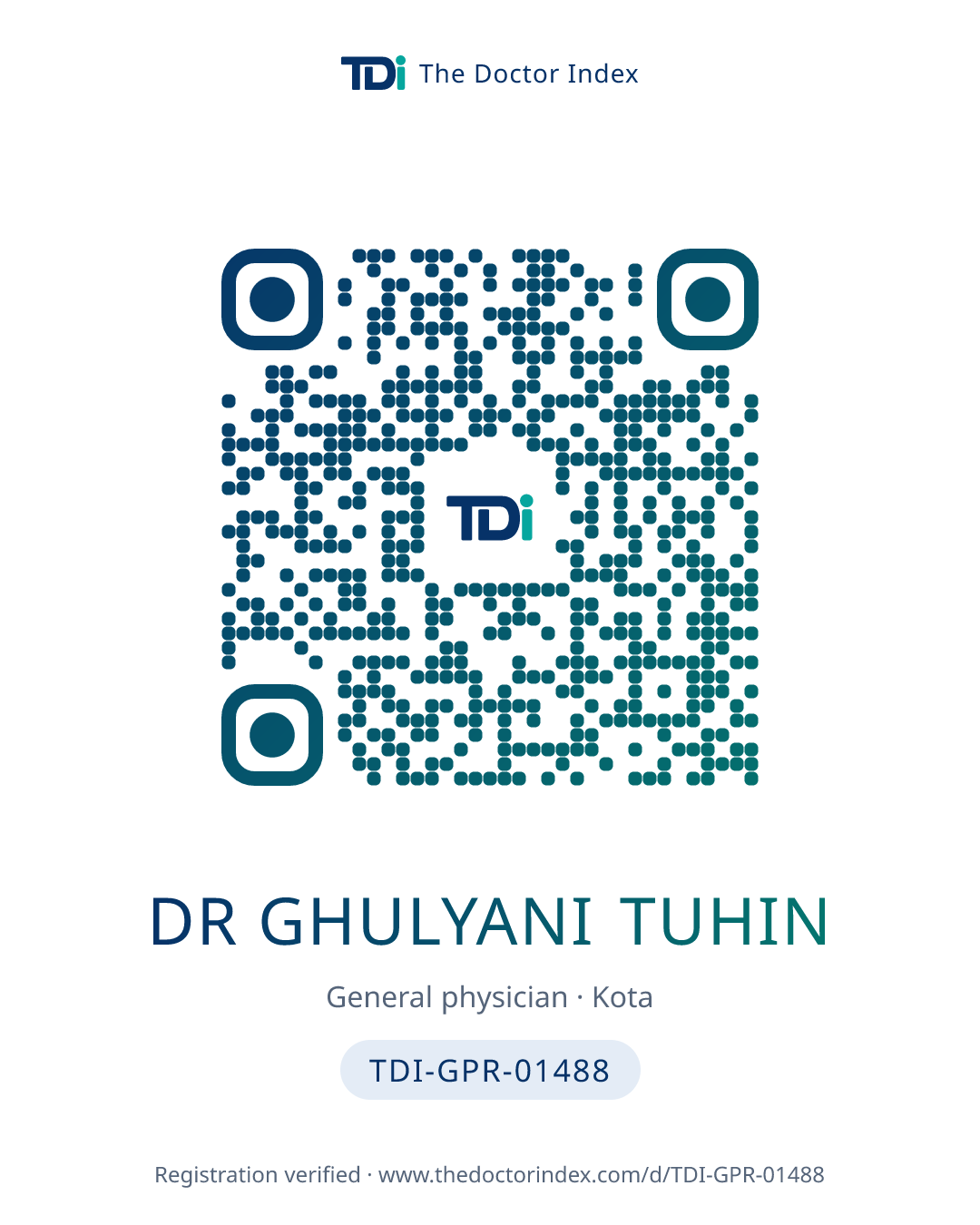 QR card for Dr Ghulyani Tuhin, TDI-GPR-01488
