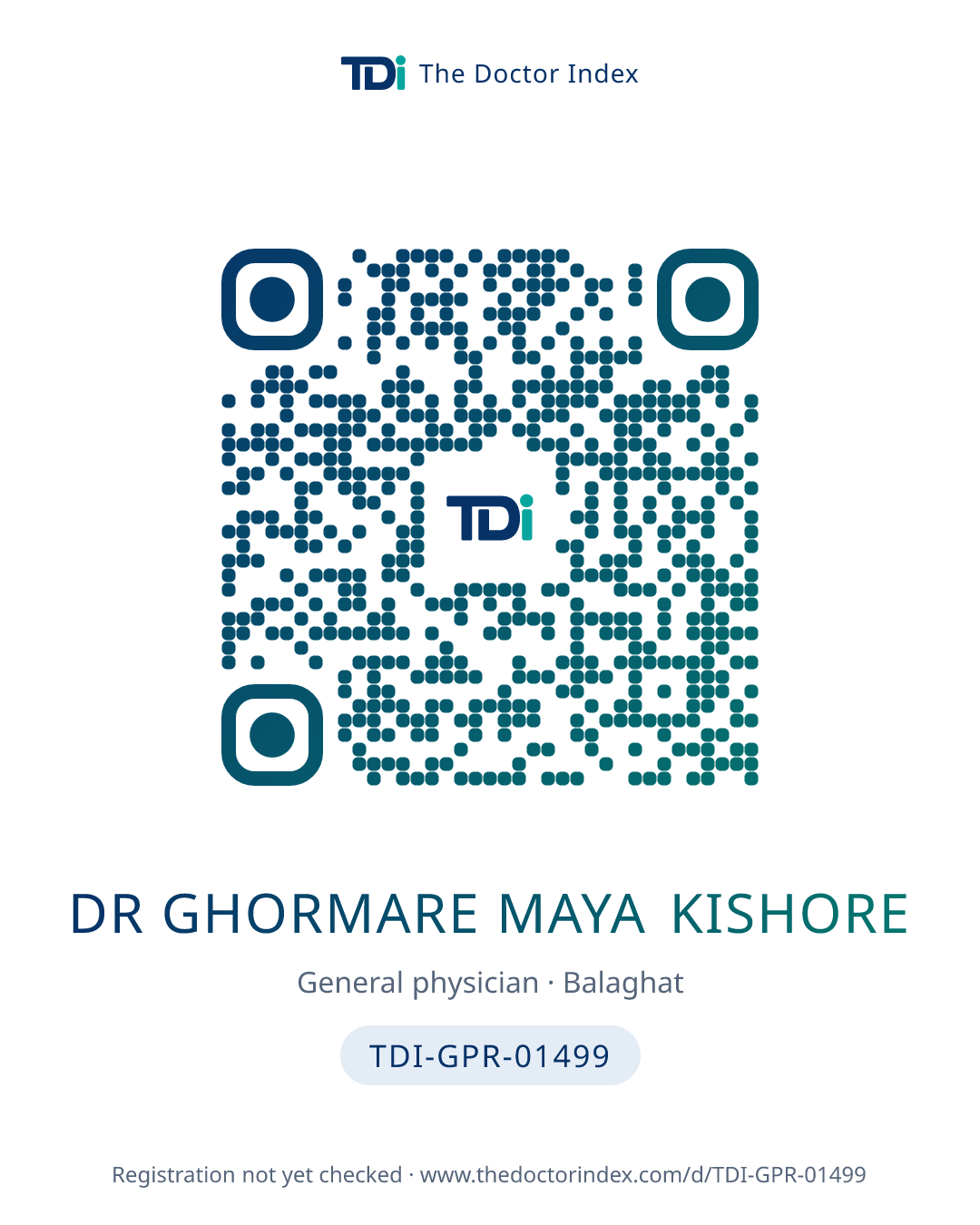 QR card for Dr Ghormare Maya Kishore, TDI-GPR-01499