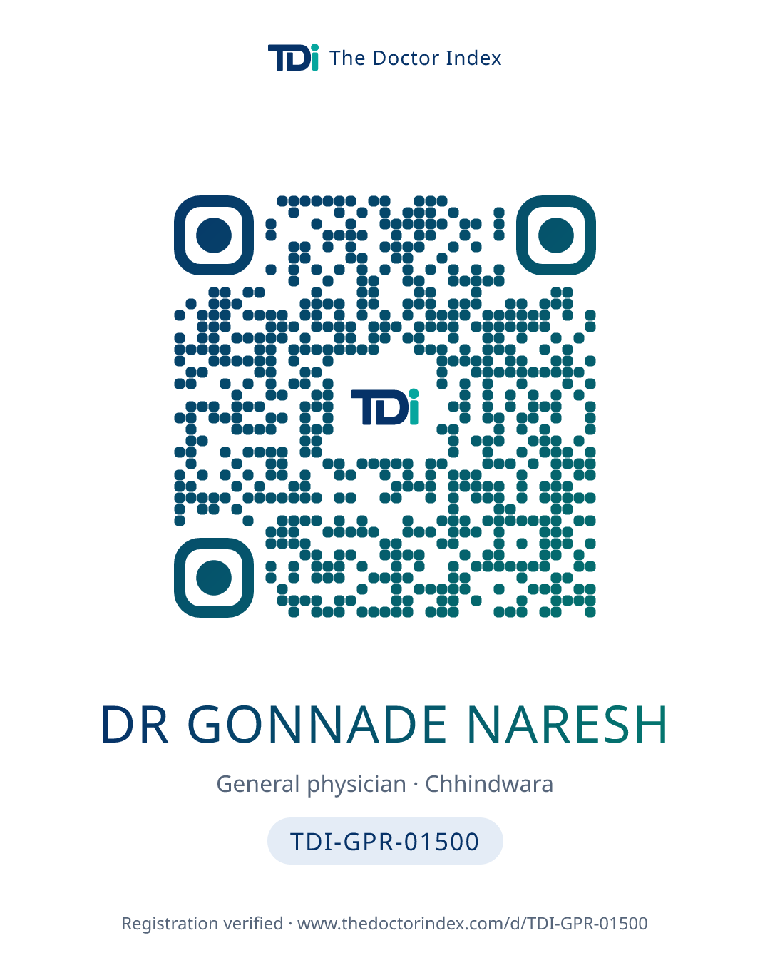 QR card for Dr Gonnade Naresh, TDI-GPR-01500