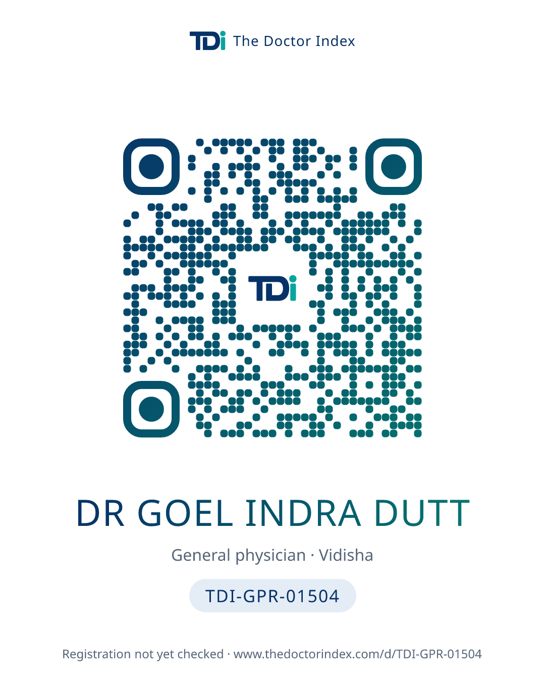 QR card for Dr Goel Indra Dutt, TDI-GPR-01504