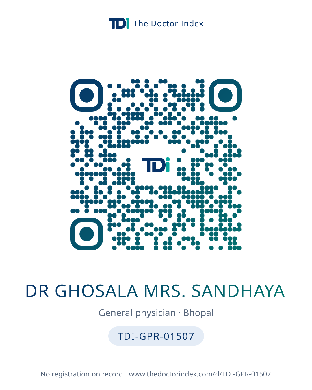 QR card for Dr Ghosala Mrs. Sandhaya, TDI-GPR-01507