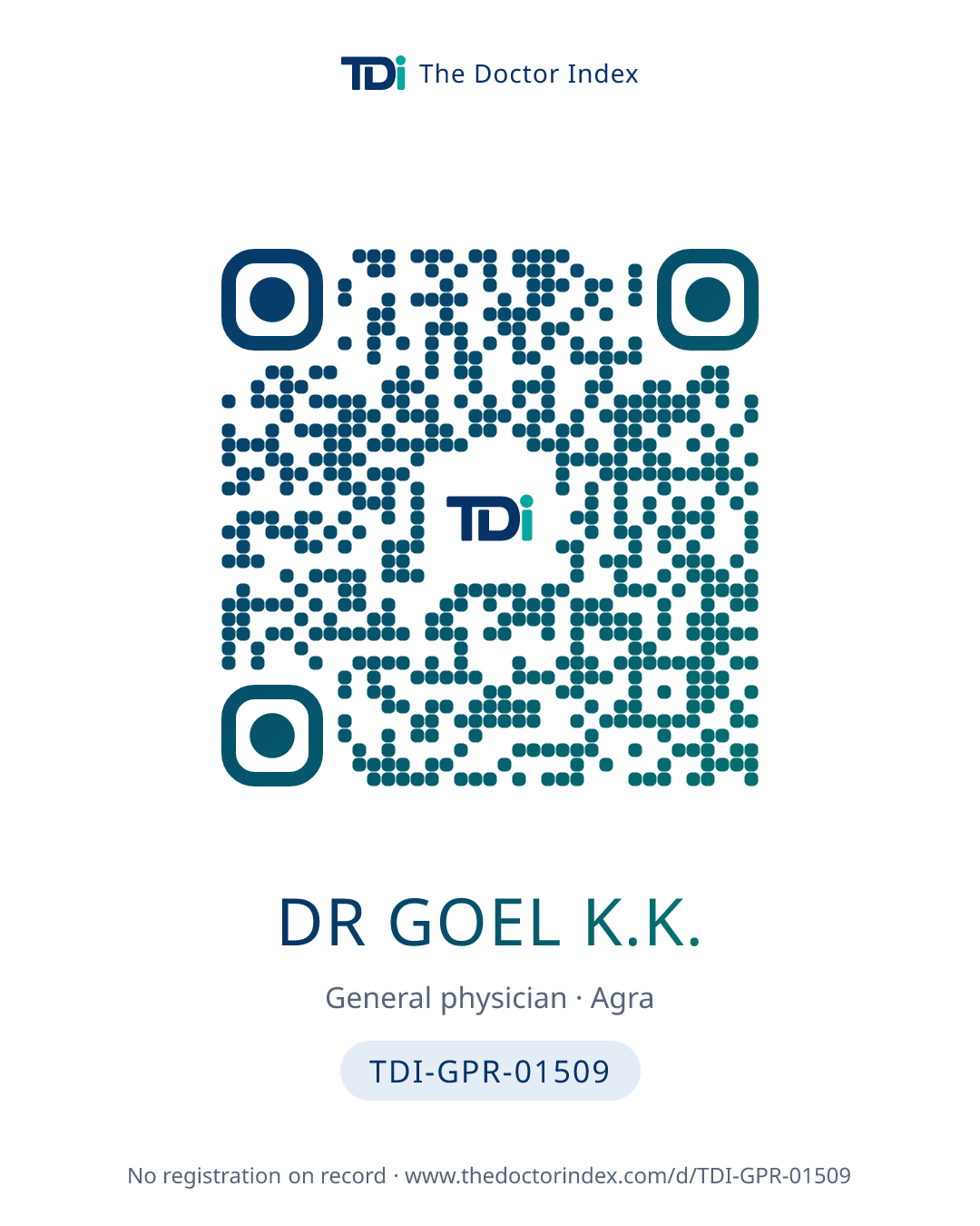 QR card for Dr Goel K.K., TDI-GPR-01509