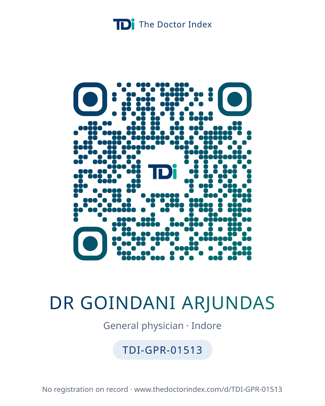 QR card for Dr Goindani Arjundas, TDI-GPR-01513