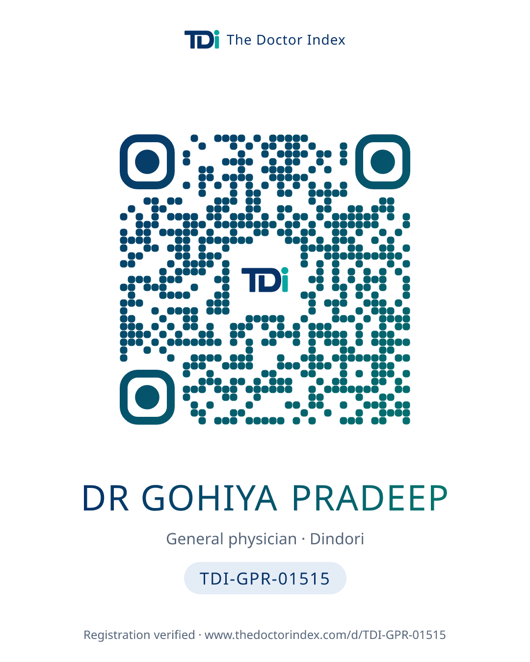QR card for Dr Gohiya Pradeep, TDI-GPR-01515