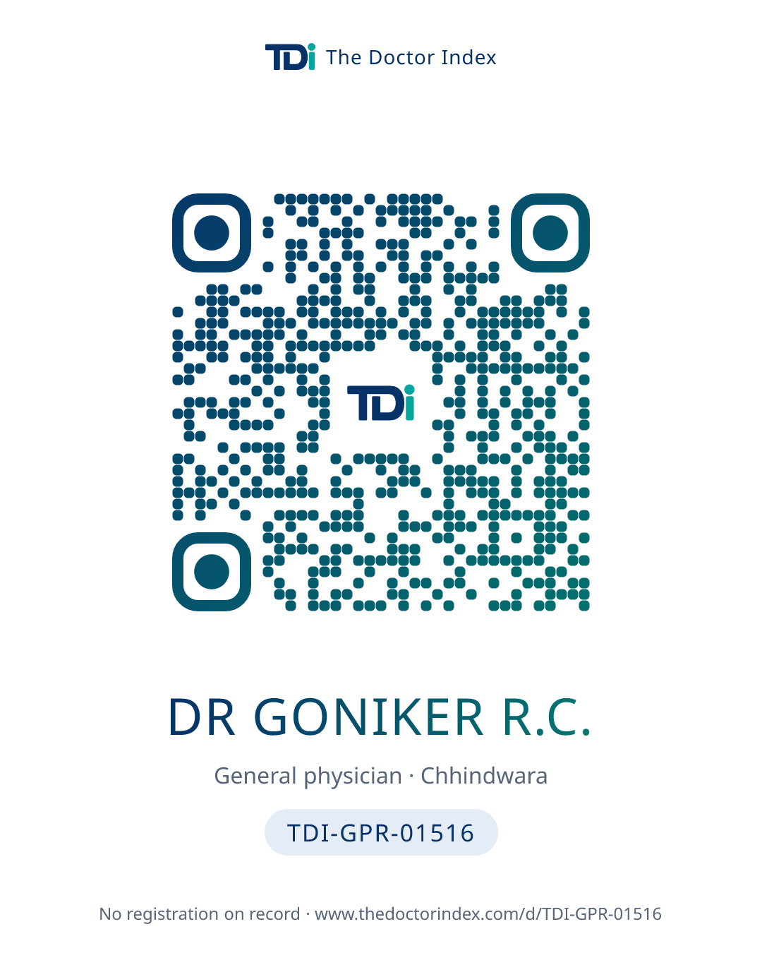 QR card for Dr Goniker R.C., TDI-GPR-01516