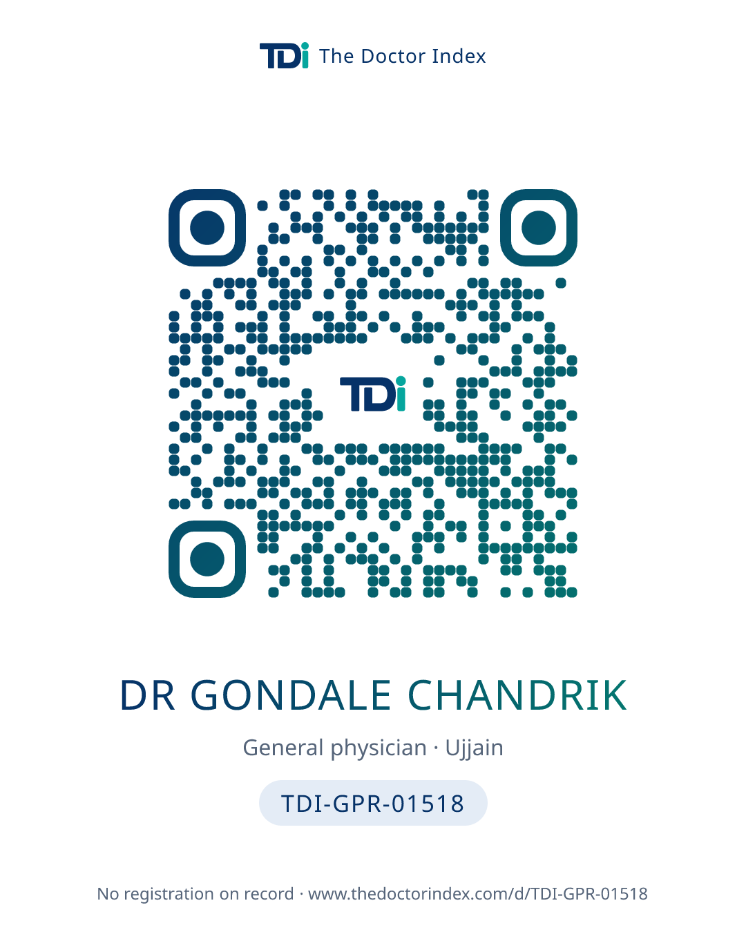 QR card for Dr Gondale Chandrik, TDI-GPR-01518