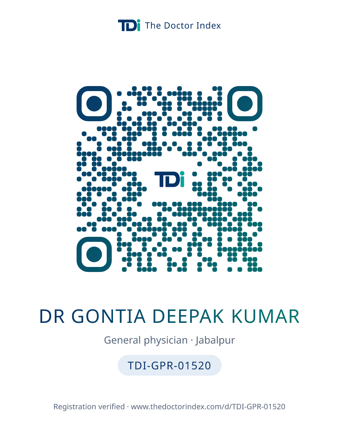 QR card for Dr Gontia Deepak Kumar, TDI-GPR-01520