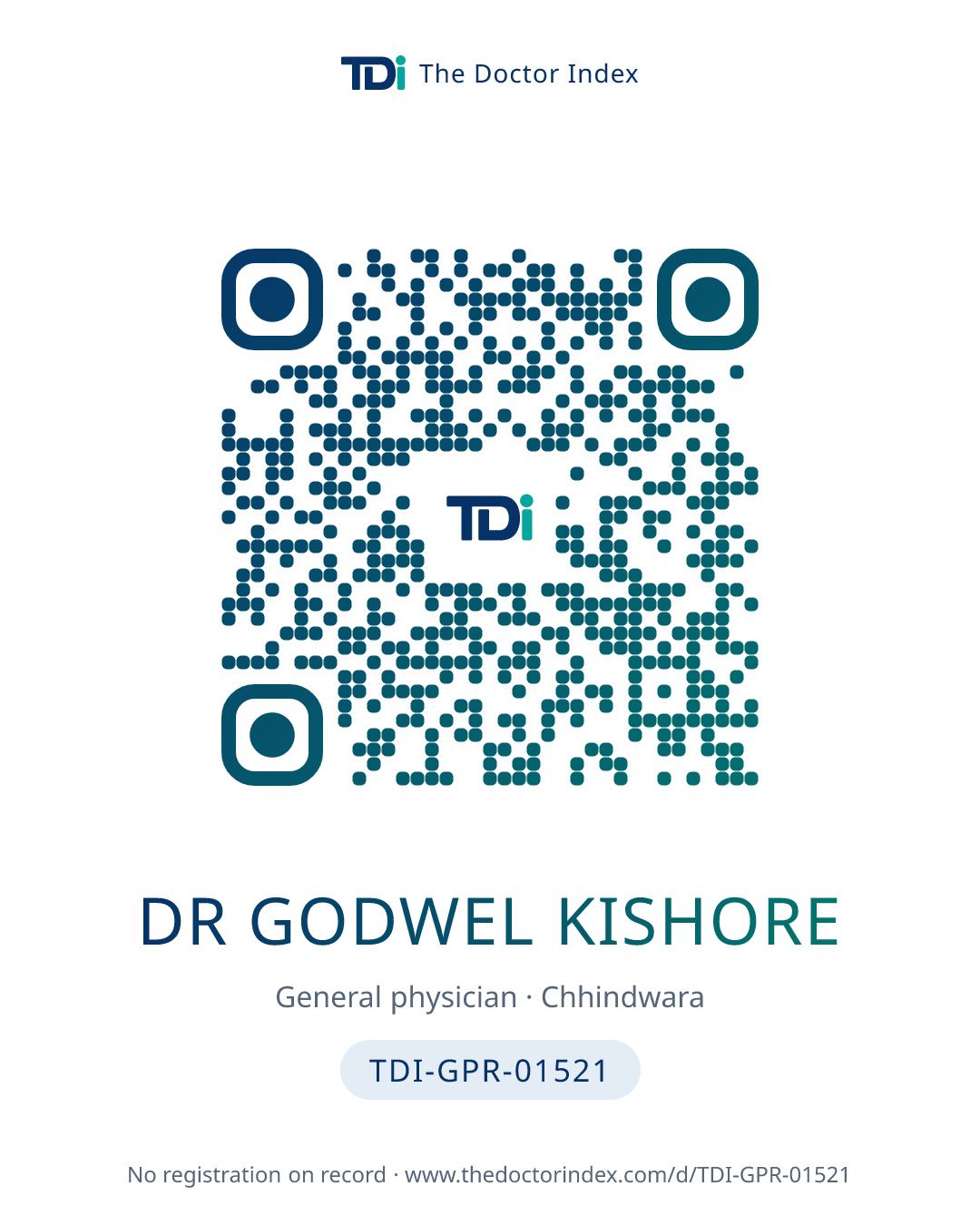 QR card for Dr Godwel Kishore, TDI-GPR-01521
