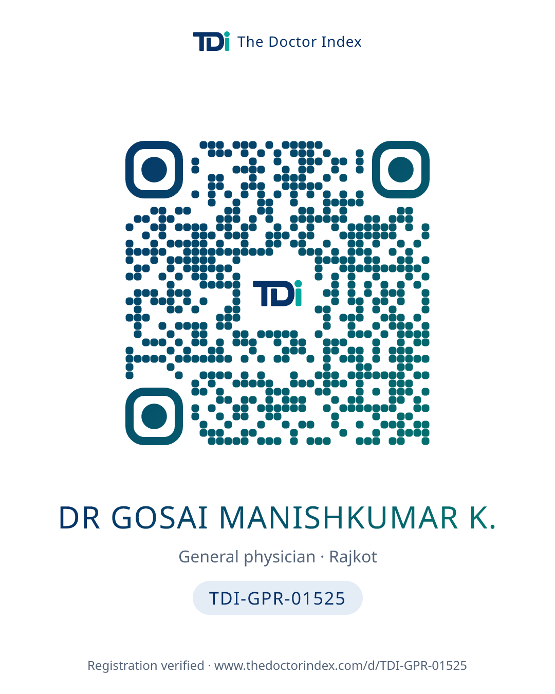 QR card for Dr Gosai Manishkumar K., TDI-GPR-01525