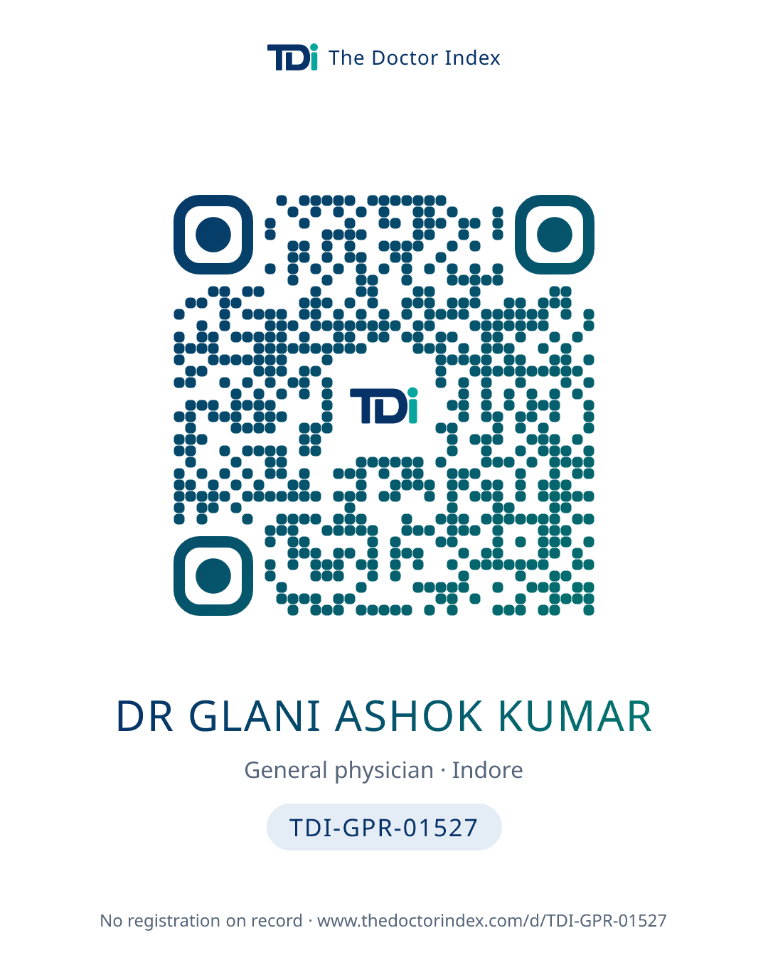 QR card for Dr Glani Ashok Kumar, TDI-GPR-01527