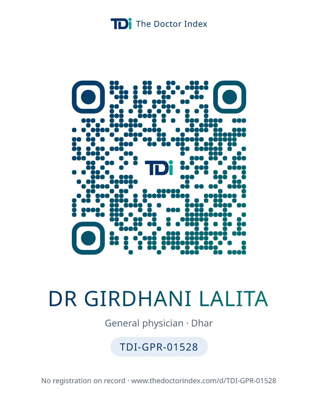 QR card for Dr Girdhani Lalita, TDI-GPR-01528