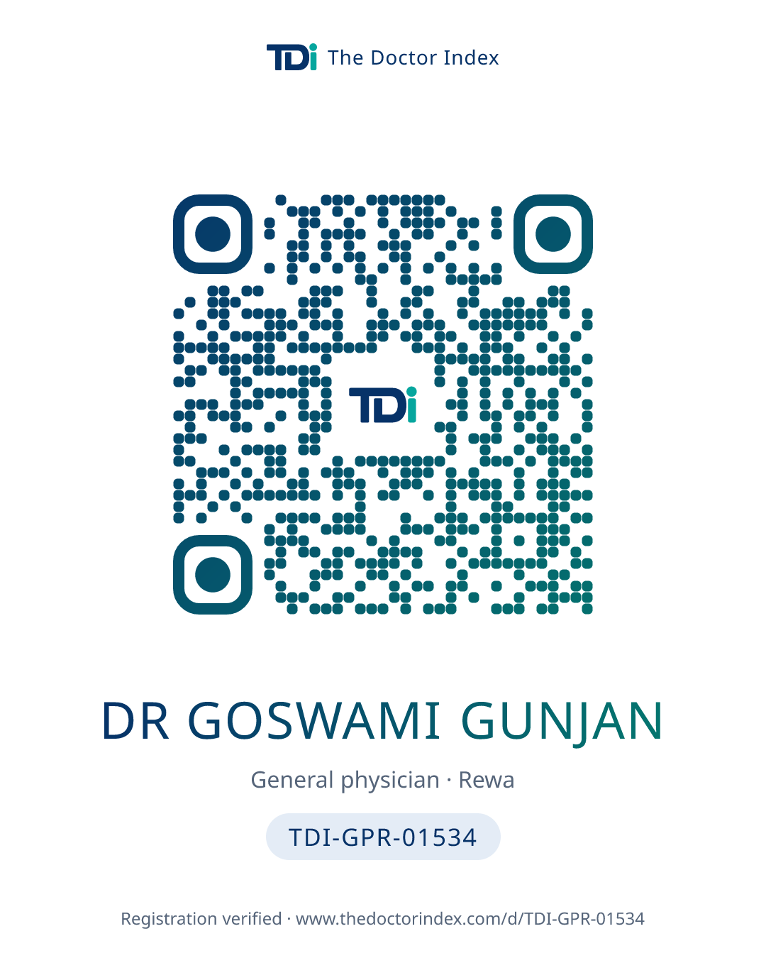 QR card for Dr Goswami Gunjan, TDI-GPR-01534