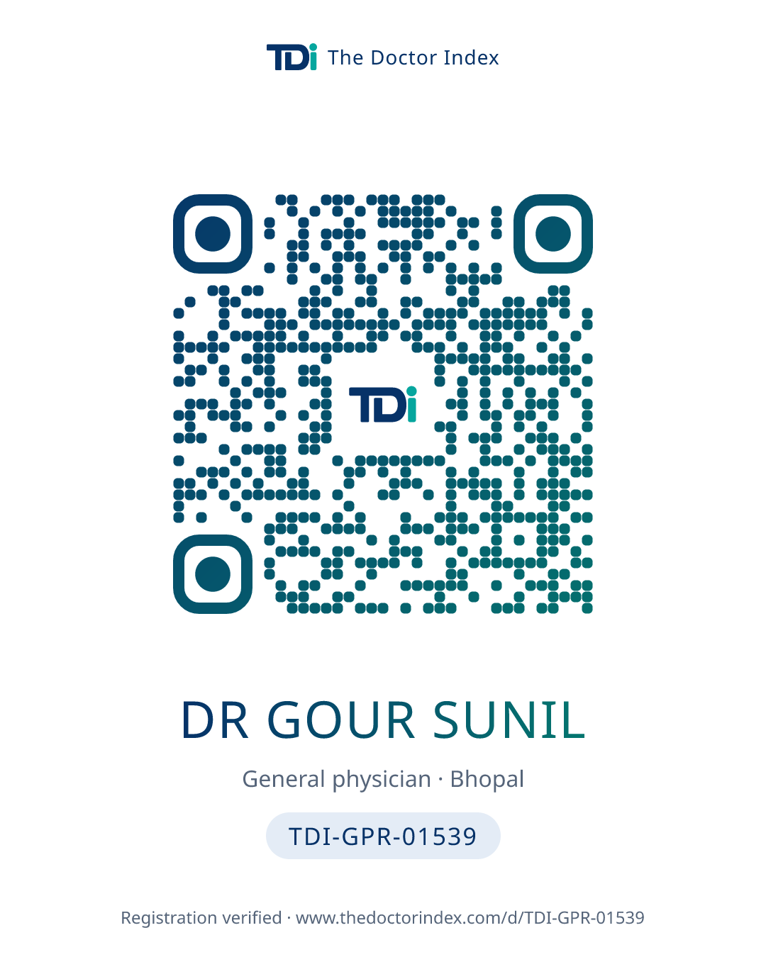 QR card for Dr Gour Sunil, TDI-GPR-01539