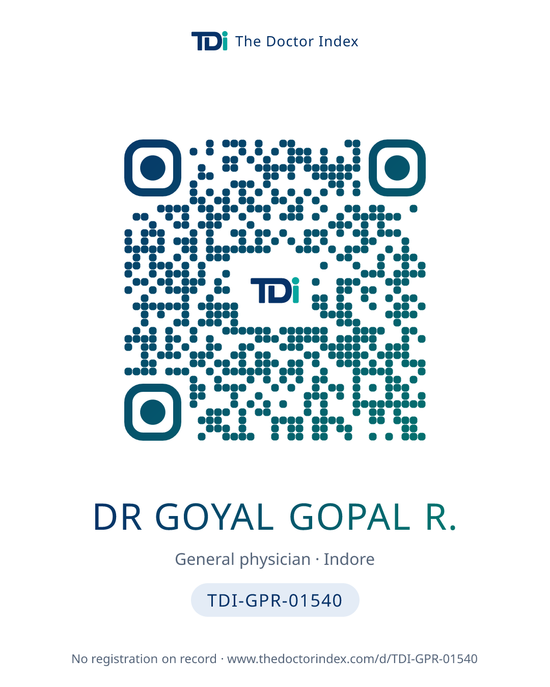 QR card for Dr Goyal Gopal R., TDI-GPR-01540