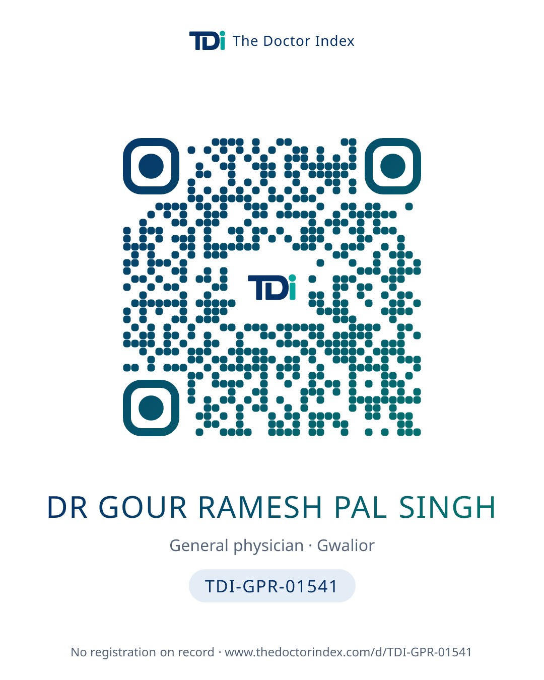 QR card for Dr Gour Ramesh Pal Singh, TDI-GPR-01541