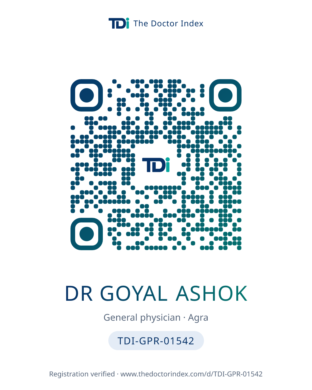 QR card for Dr Goyal Ashok, TDI-GPR-01542