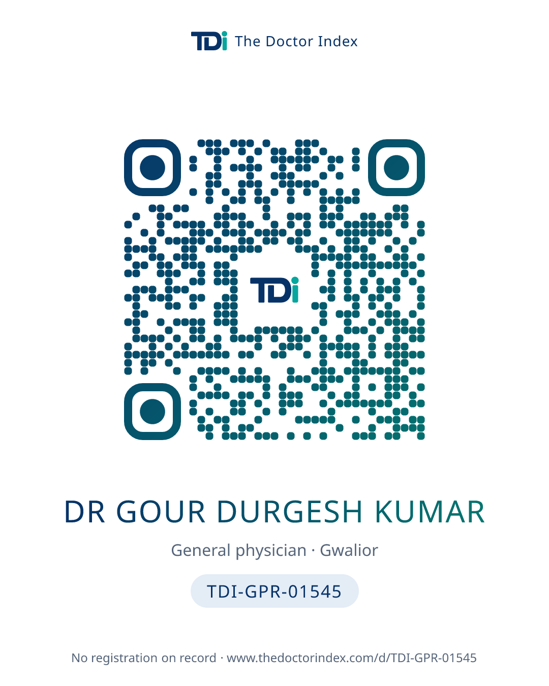 QR card for Dr Gour Durgesh Kumar, TDI-GPR-01545