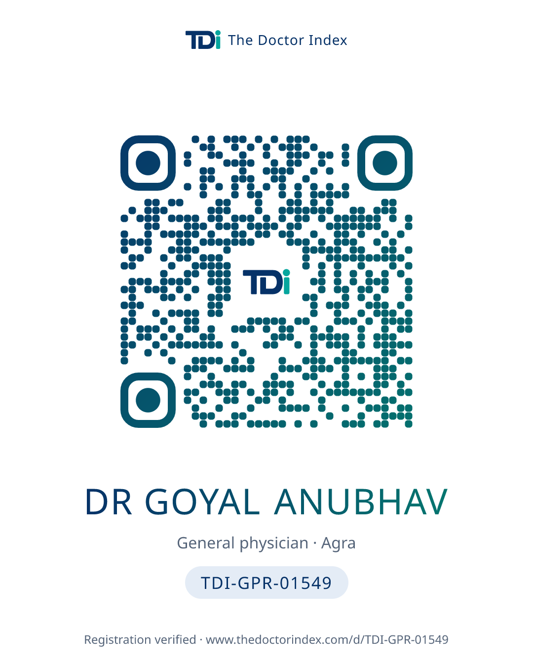 QR card for Dr Goyal Anubhav, TDI-GPR-01549