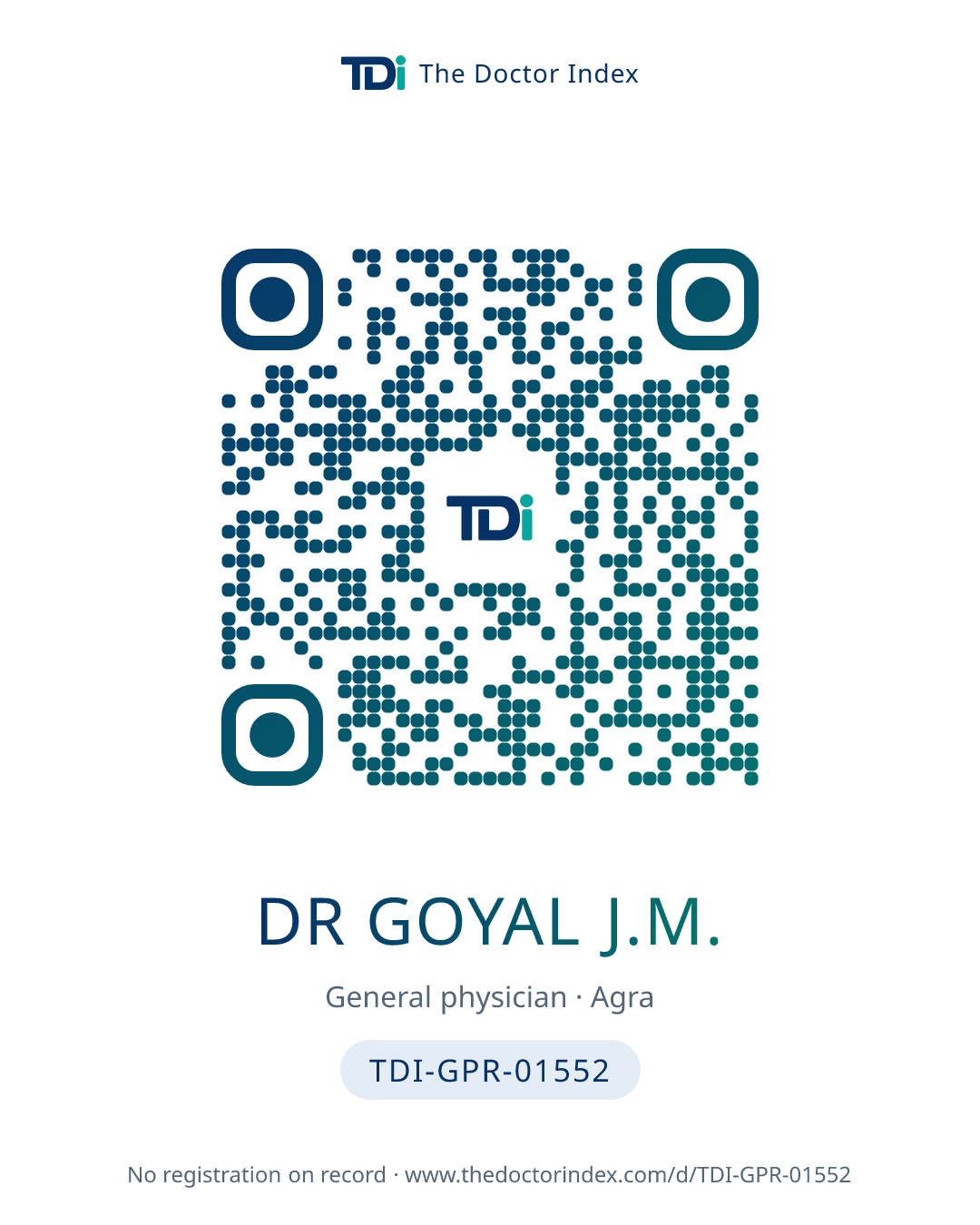 QR card for Dr Goyal J.M., TDI-GPR-01552