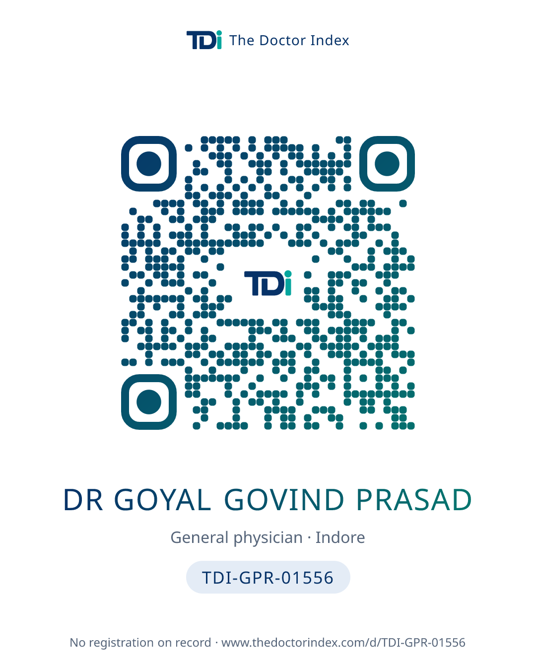 QR card for Dr Goyal Govind Prasad, TDI-GPR-01556