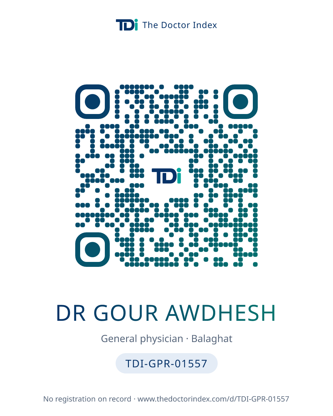 QR card for Dr Gour Awdhesh, TDI-GPR-01557