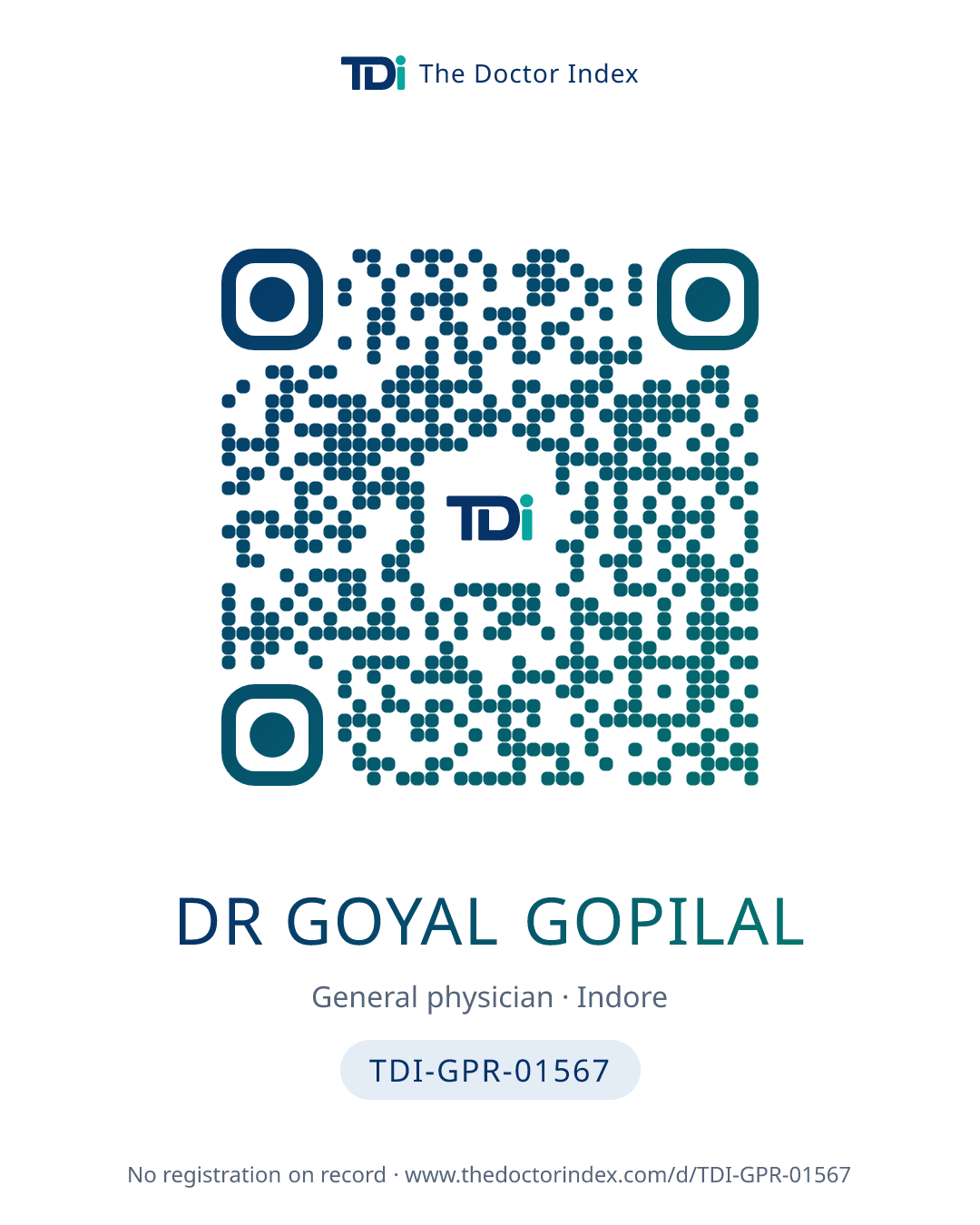 QR card for Dr Goyal Gopilal, TDI-GPR-01567