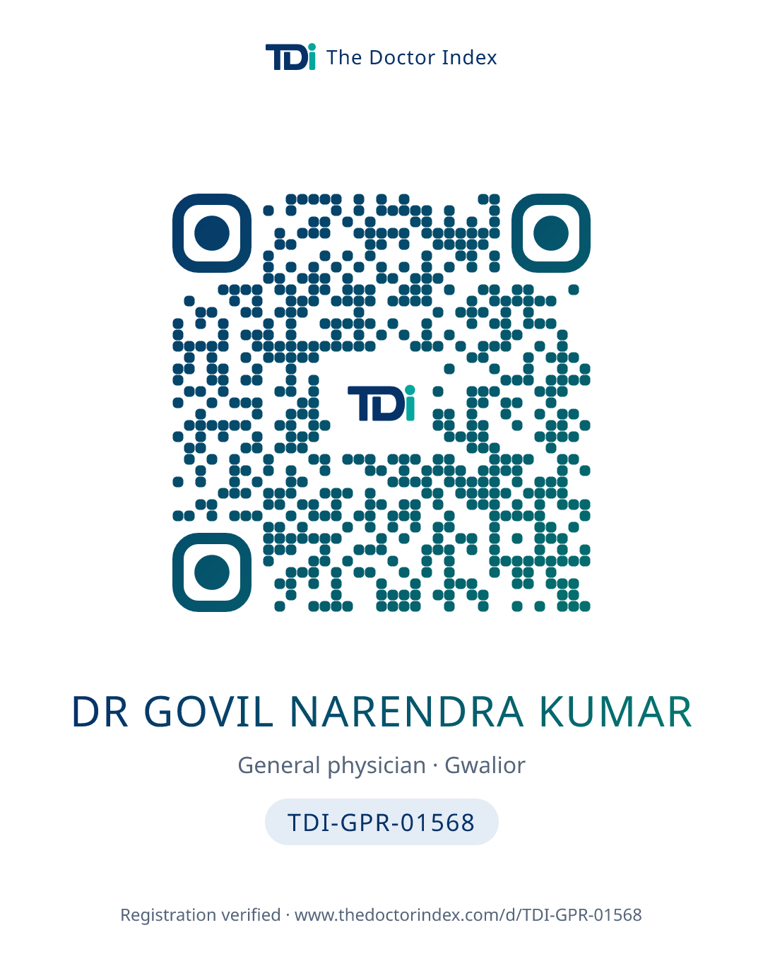 QR card for Dr Govil Narendra Kumar, TDI-GPR-01568