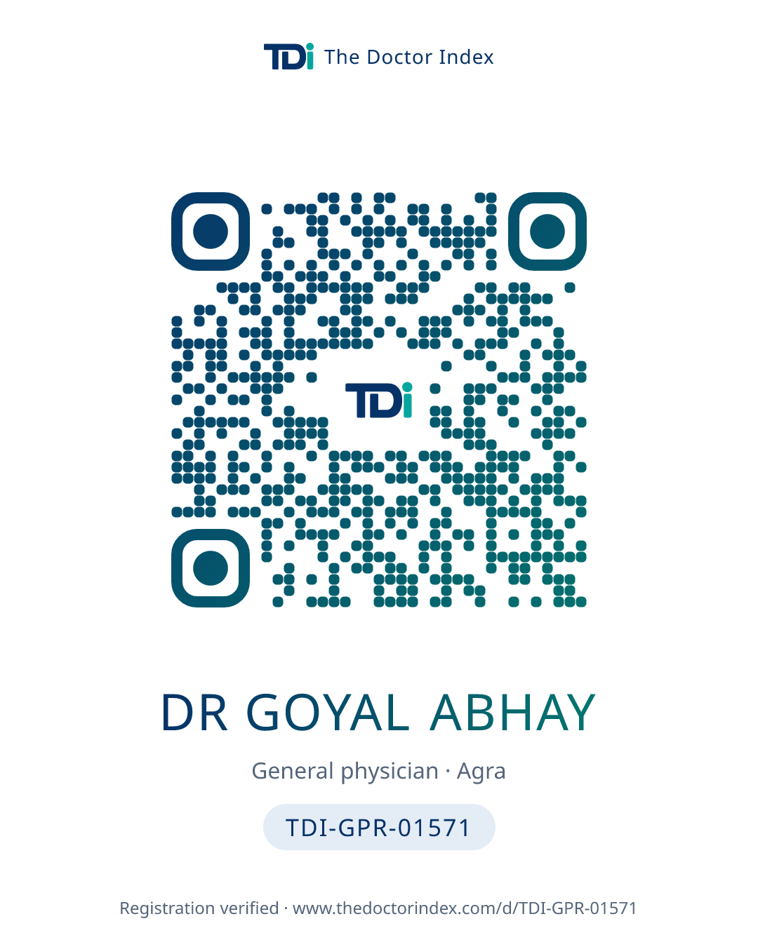 QR card for Dr Goyal Abhay, TDI-GPR-01571