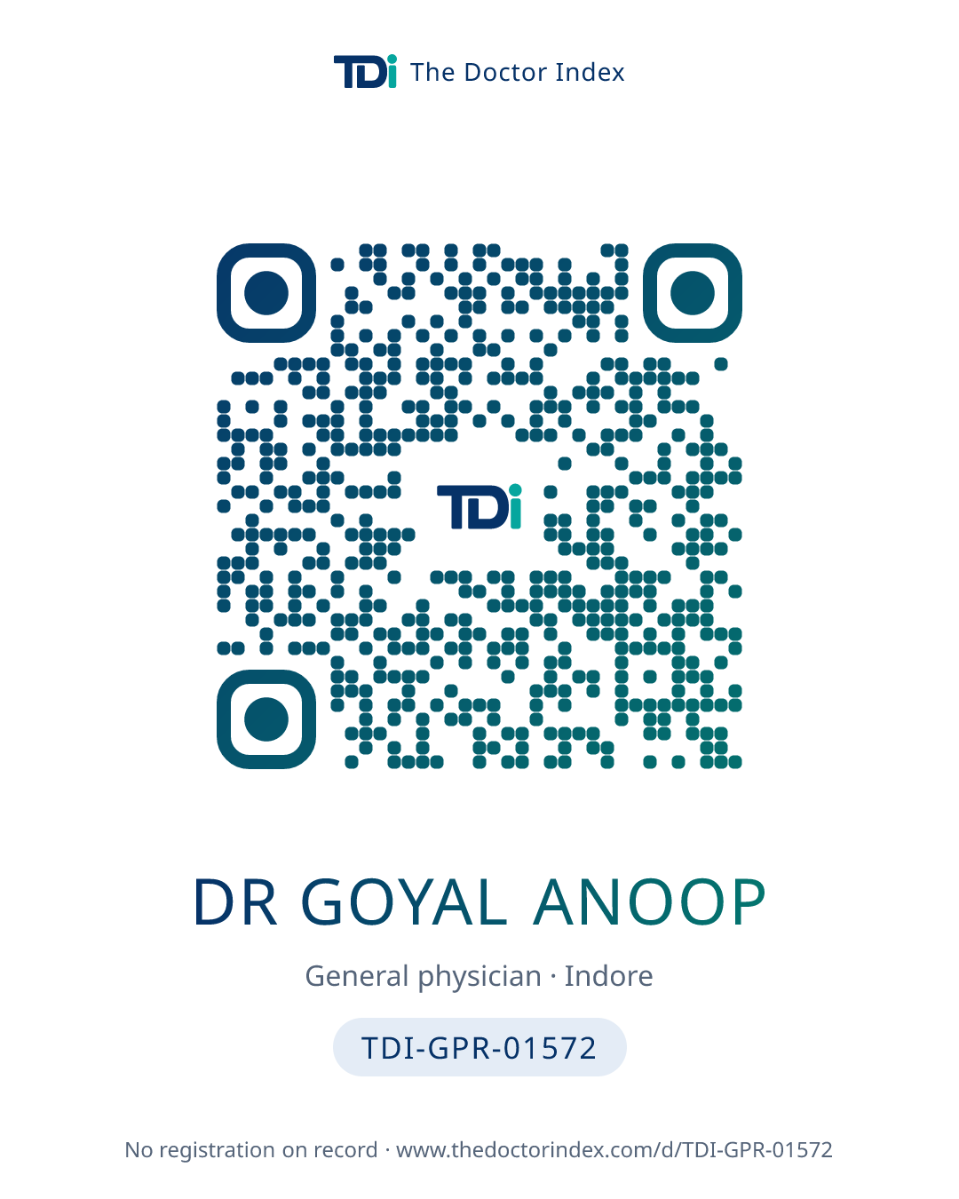 QR card for Dr Goyal Anoop, TDI-GPR-01572