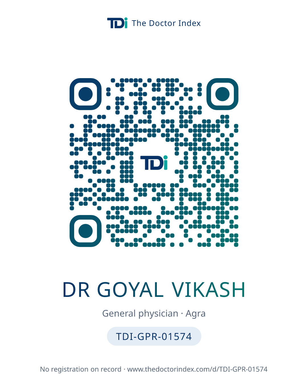 QR card for Dr Goyal Vikash, TDI-GPR-01574