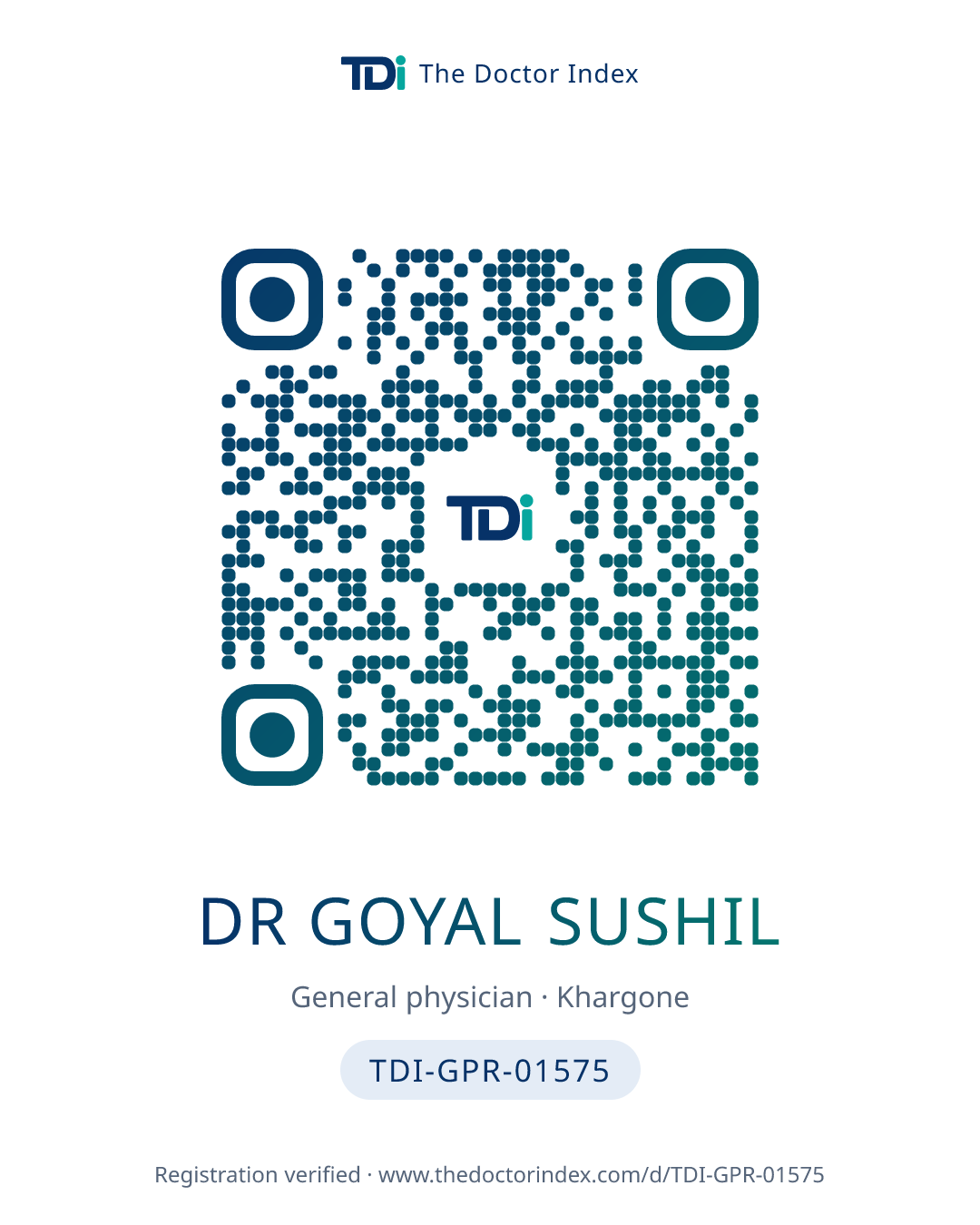 QR card for Dr Goyal Sushil, TDI-GPR-01575