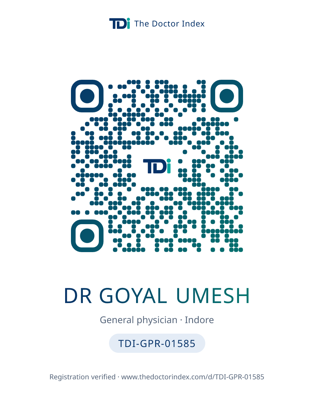 QR card for Dr Goyal Umesh, TDI-GPR-01585