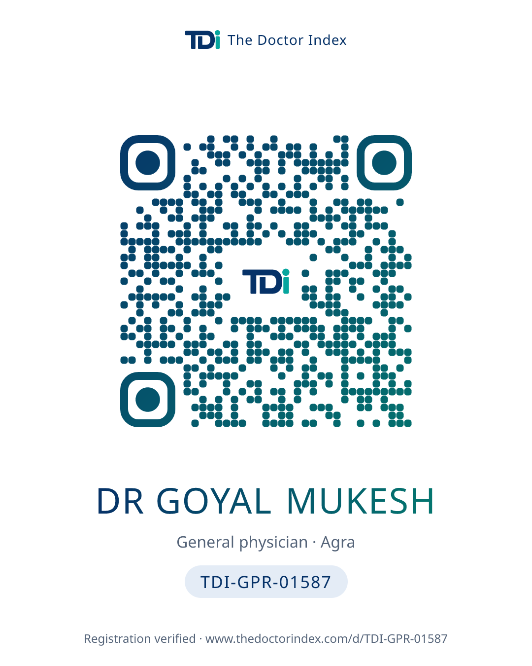 QR card for Dr Goyal Mukesh, TDI-GPR-01587