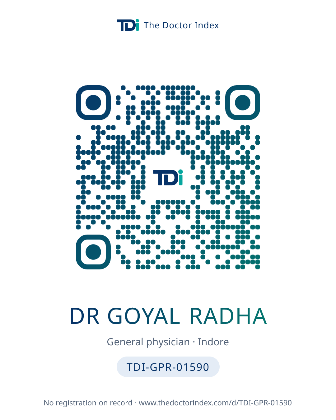 QR card for Dr Goyal Radha, TDI-GPR-01590
