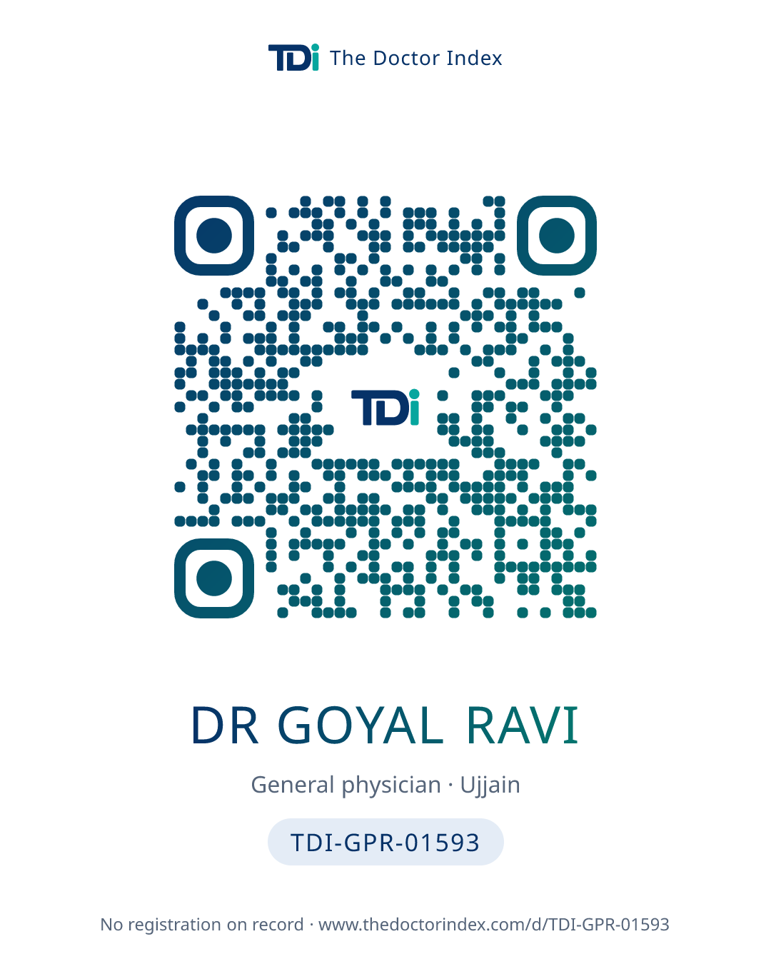 QR card for Dr Goyal Ravi, TDI-GPR-01593