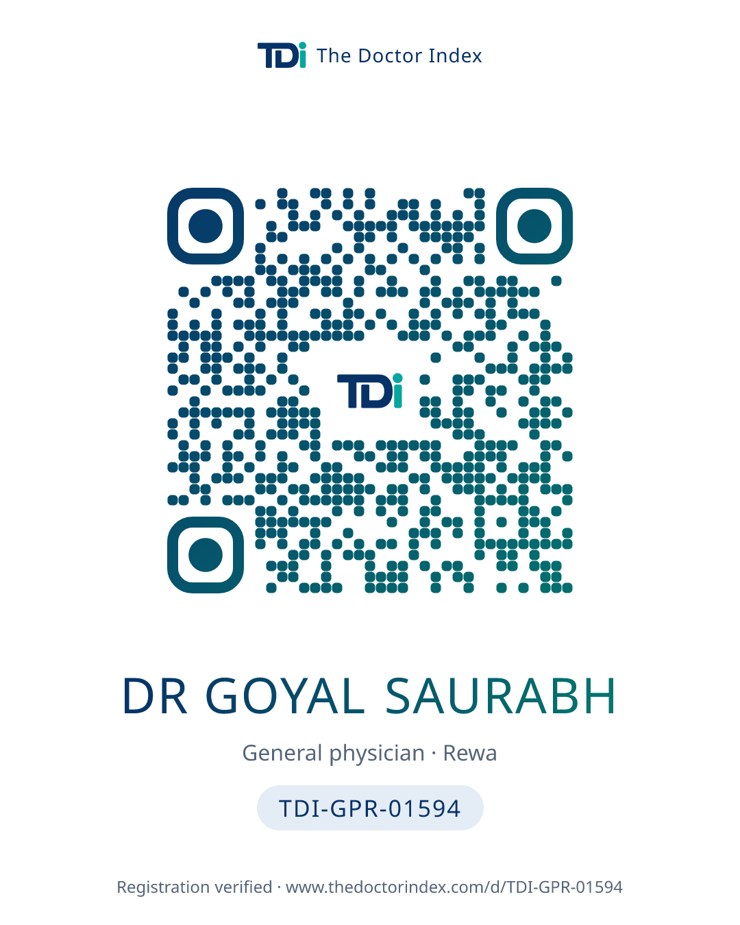 QR card for Dr Goyal Saurabh, TDI-GPR-01594