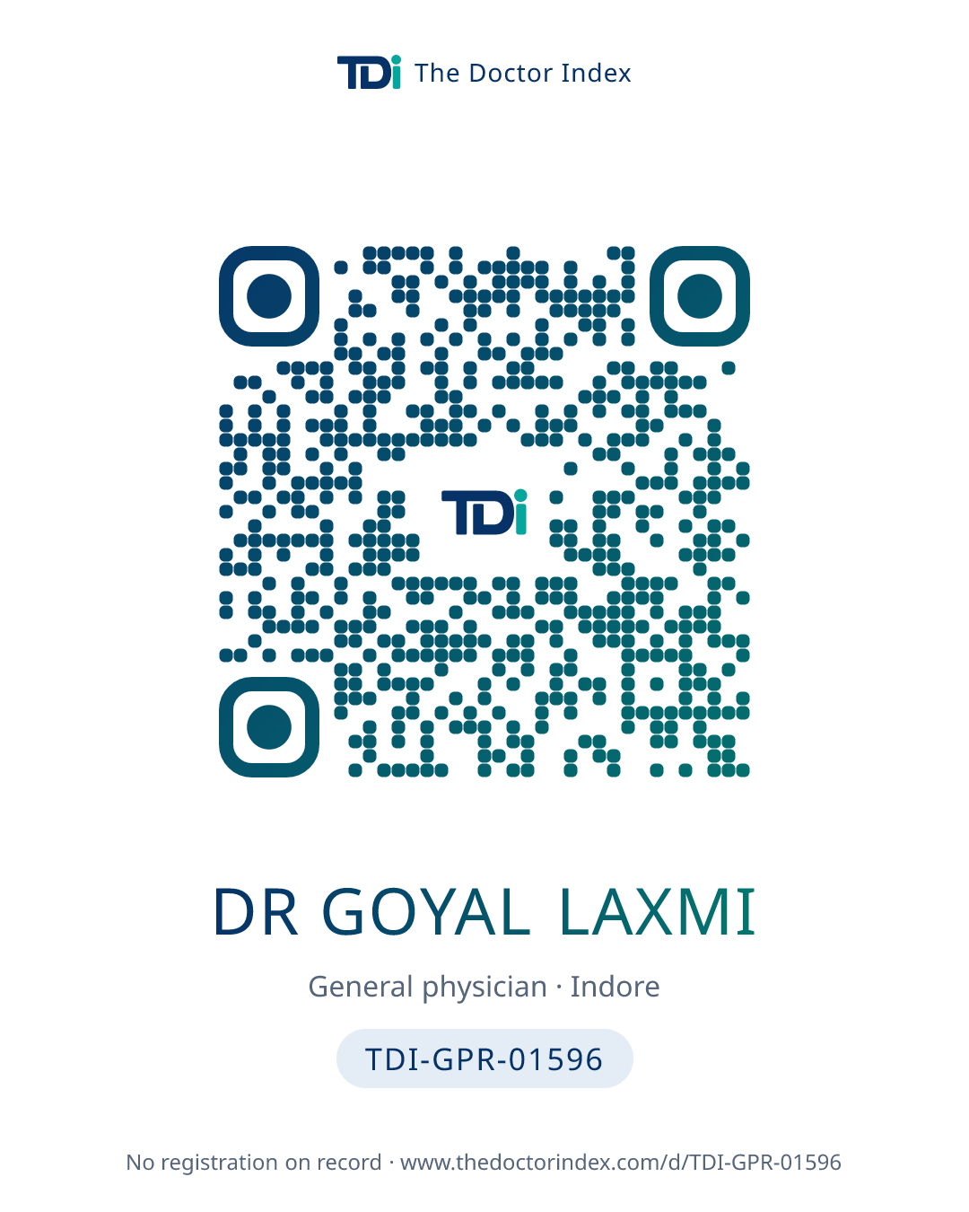 QR card for Dr Goyal Laxmi, TDI-GPR-01596