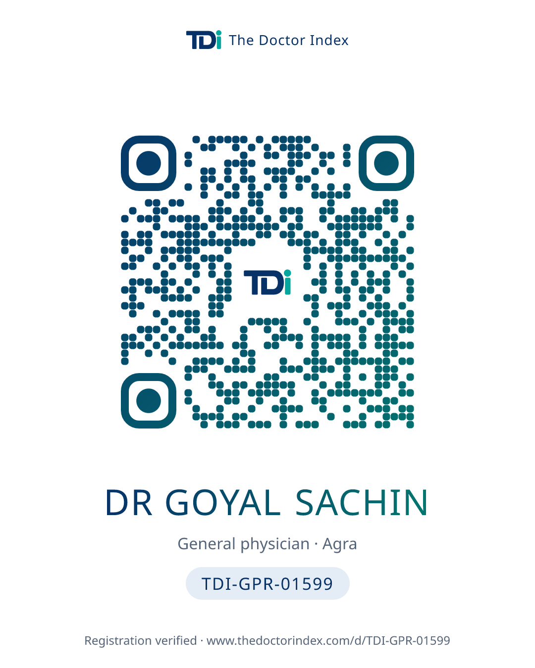 QR card for Dr Goyal Sachin, TDI-GPR-01599