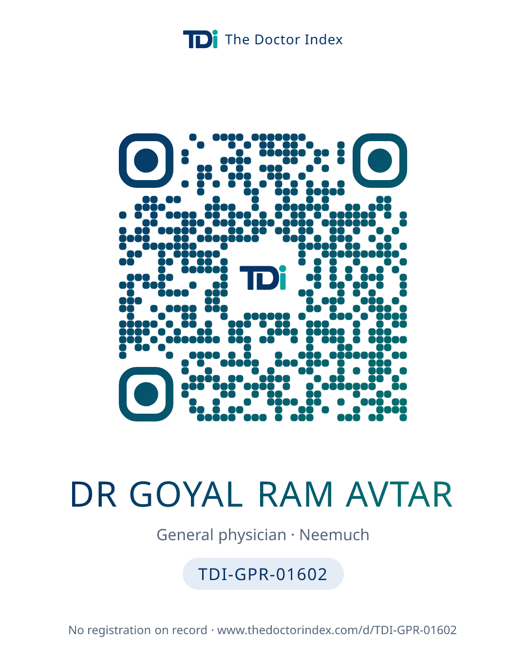 QR card for Dr Goyal Ram Avtar, TDI-GPR-01602
