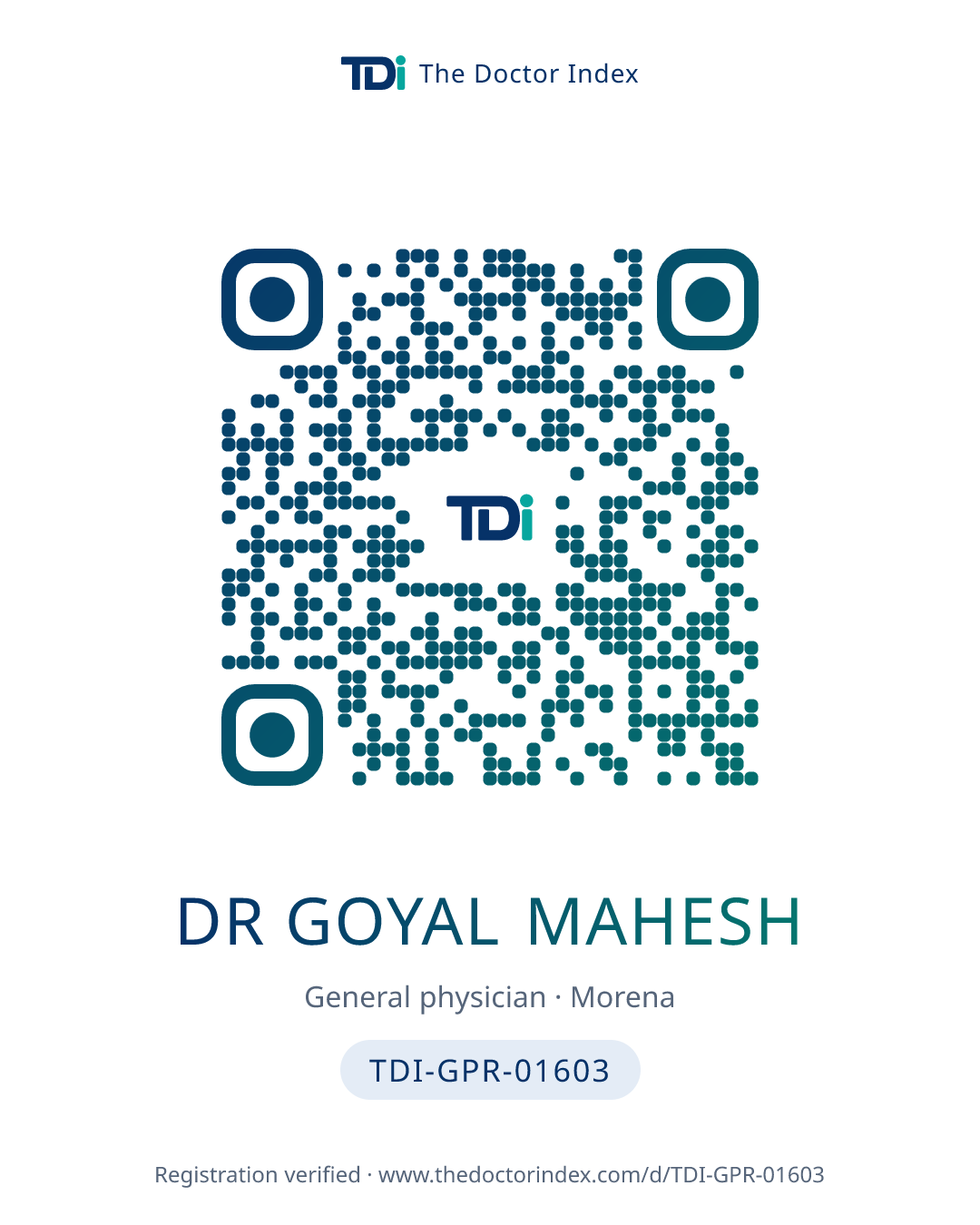 QR card for Dr Goyal Mahesh, TDI-GPR-01603