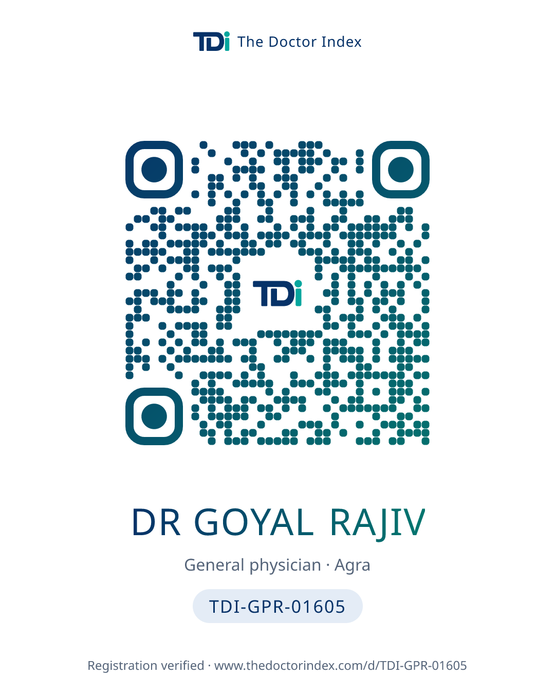 QR card for Dr Goyal Rajiv, TDI-GPR-01605