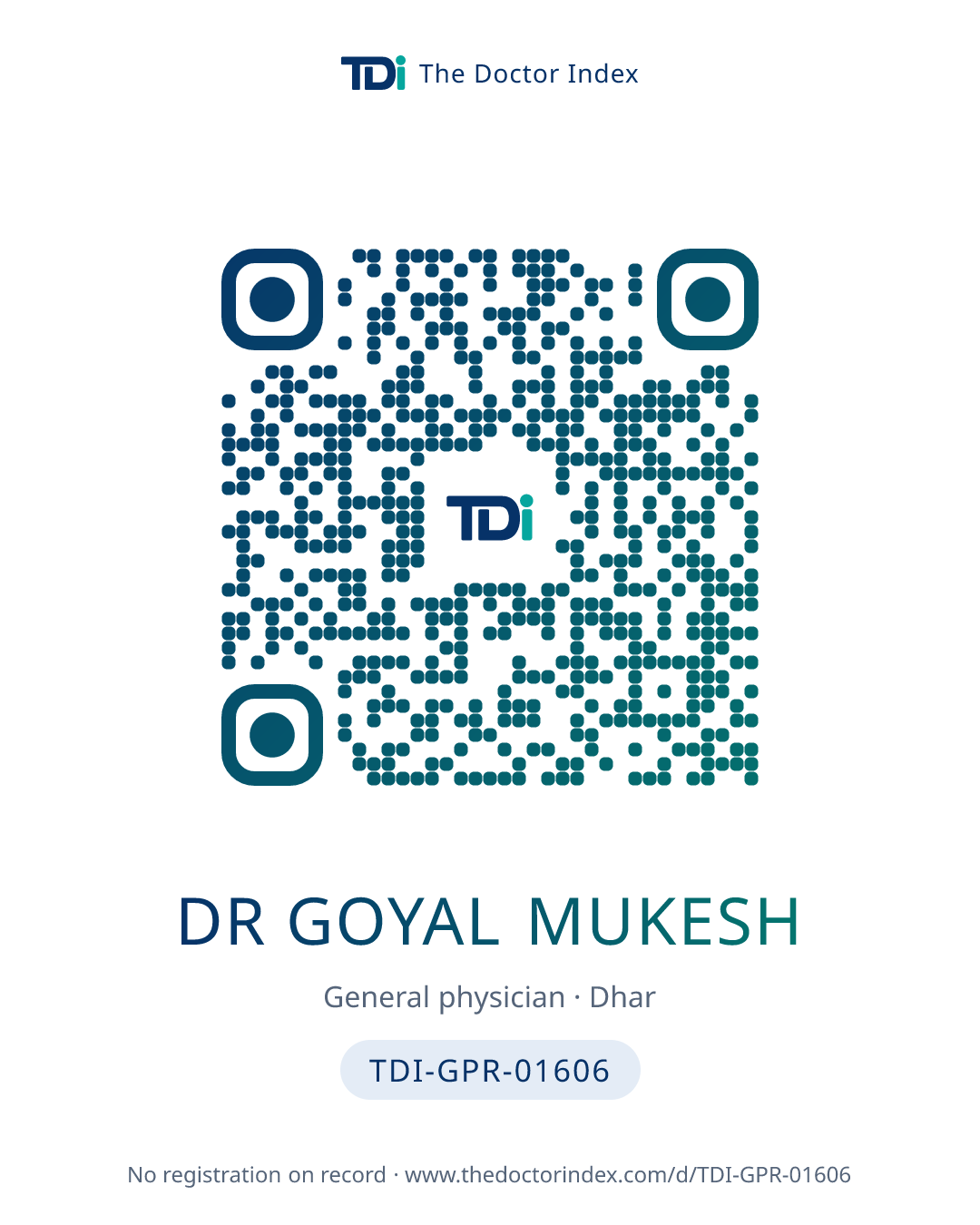 QR card for Dr Goyal Mukesh, TDI-GPR-01606