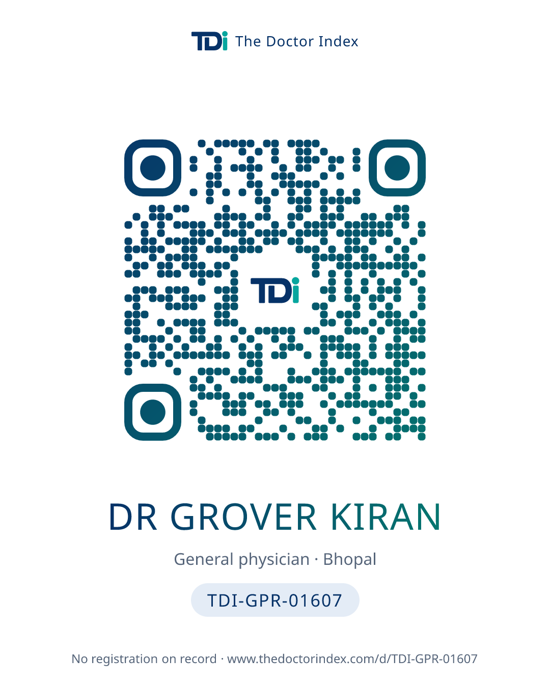 QR card for Dr Grover Kiran, TDI-GPR-01607