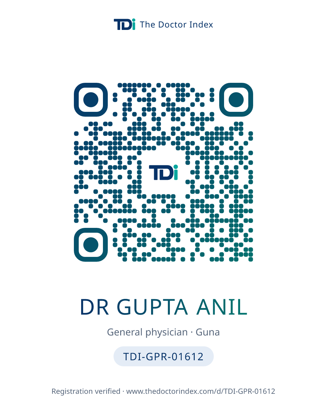 QR card for Dr Gupta Anil, TDI-GPR-01612