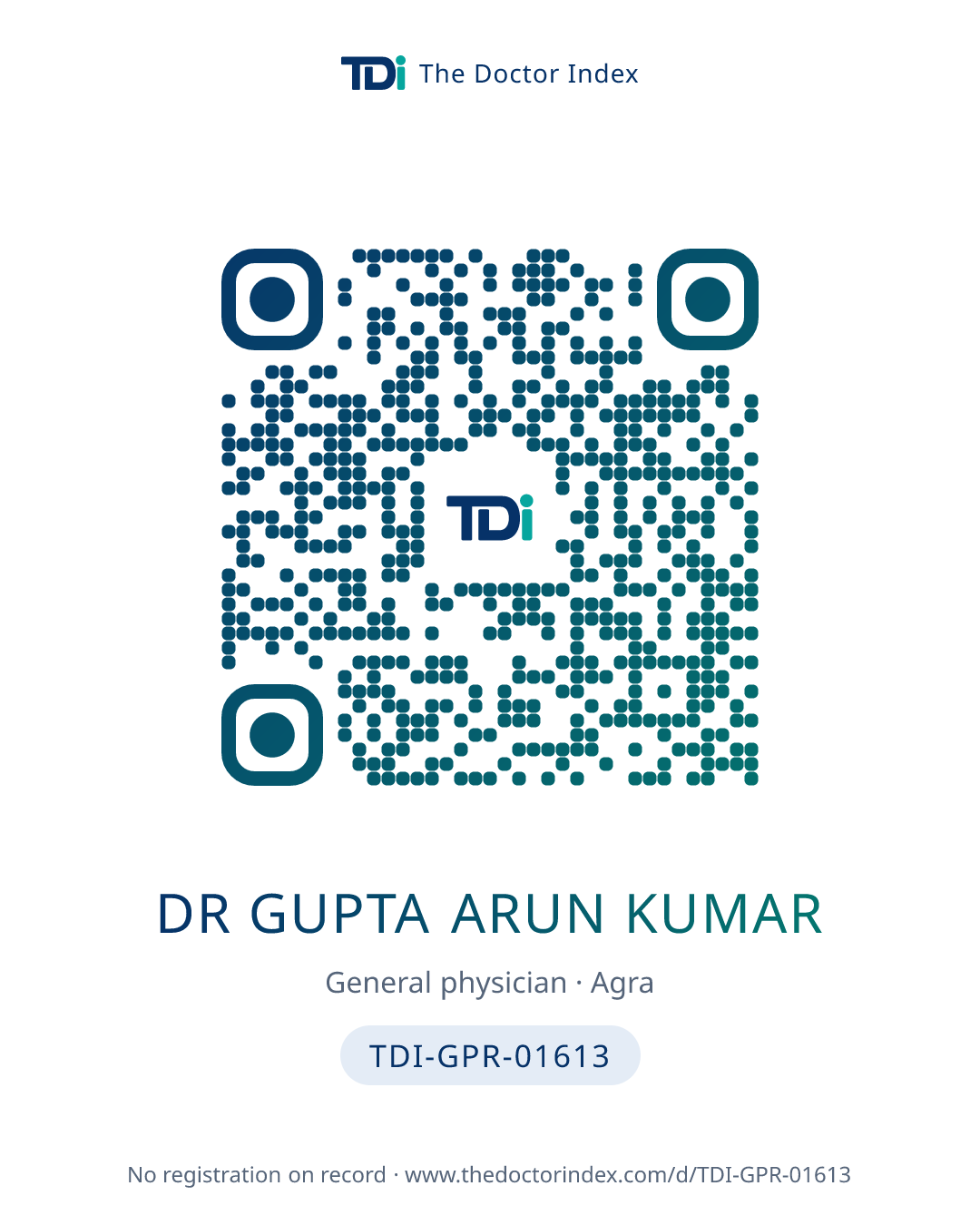 QR card for Dr Gupta Arun Kumar, TDI-GPR-01613