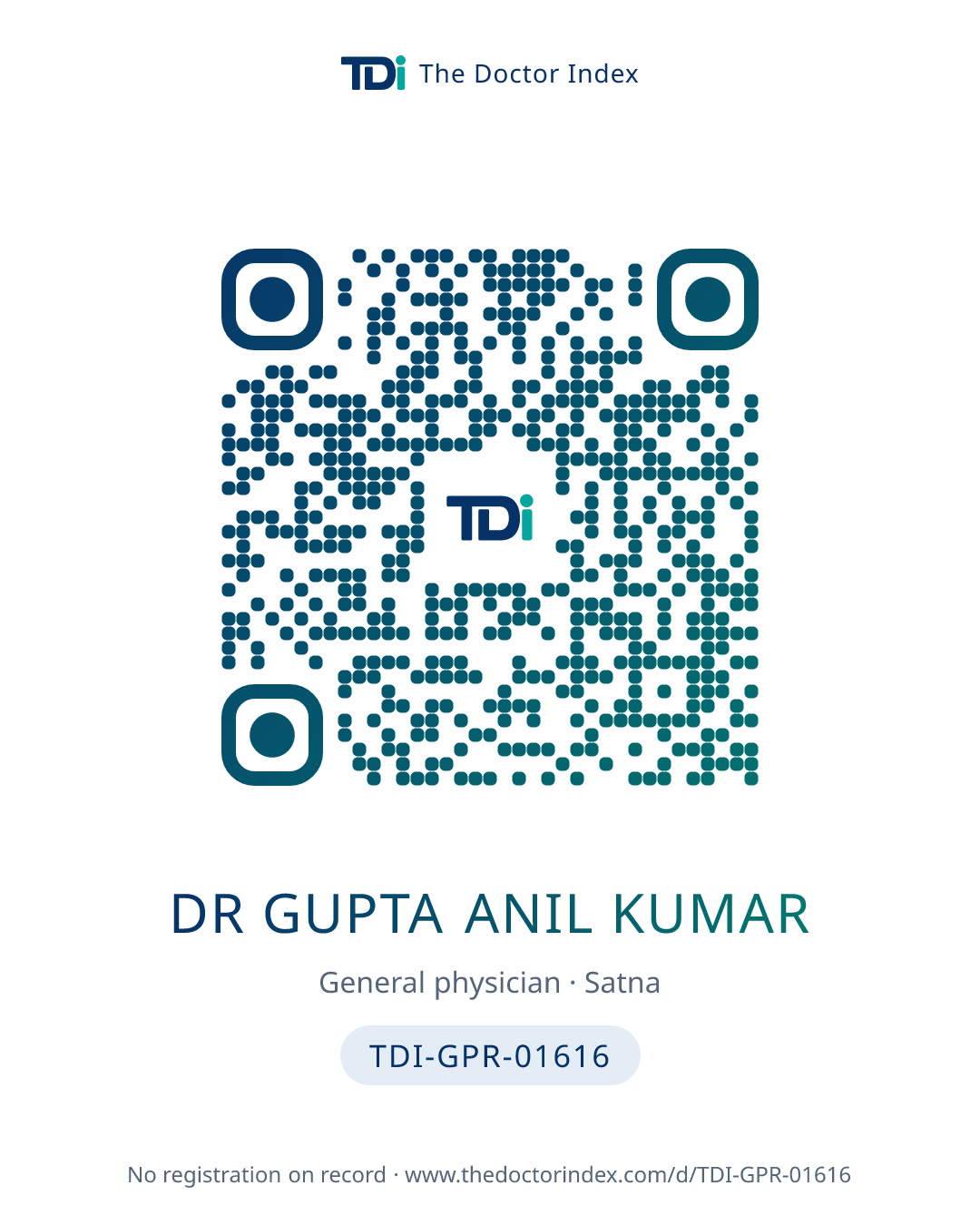 QR card for Dr Gupta Anil Kumar, TDI-GPR-01616