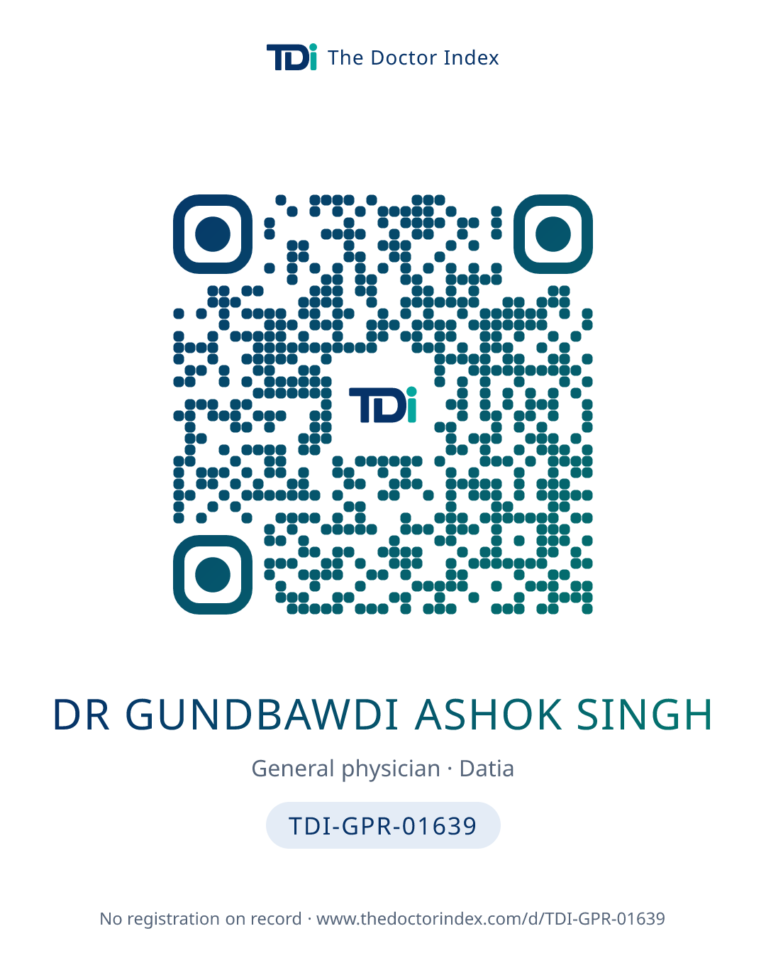 QR card for Dr Gundbawdi Ashok Singh, TDI-GPR-01639