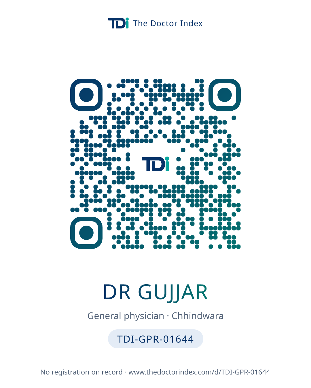 QR card for Dr Gujjar, TDI-GPR-01644