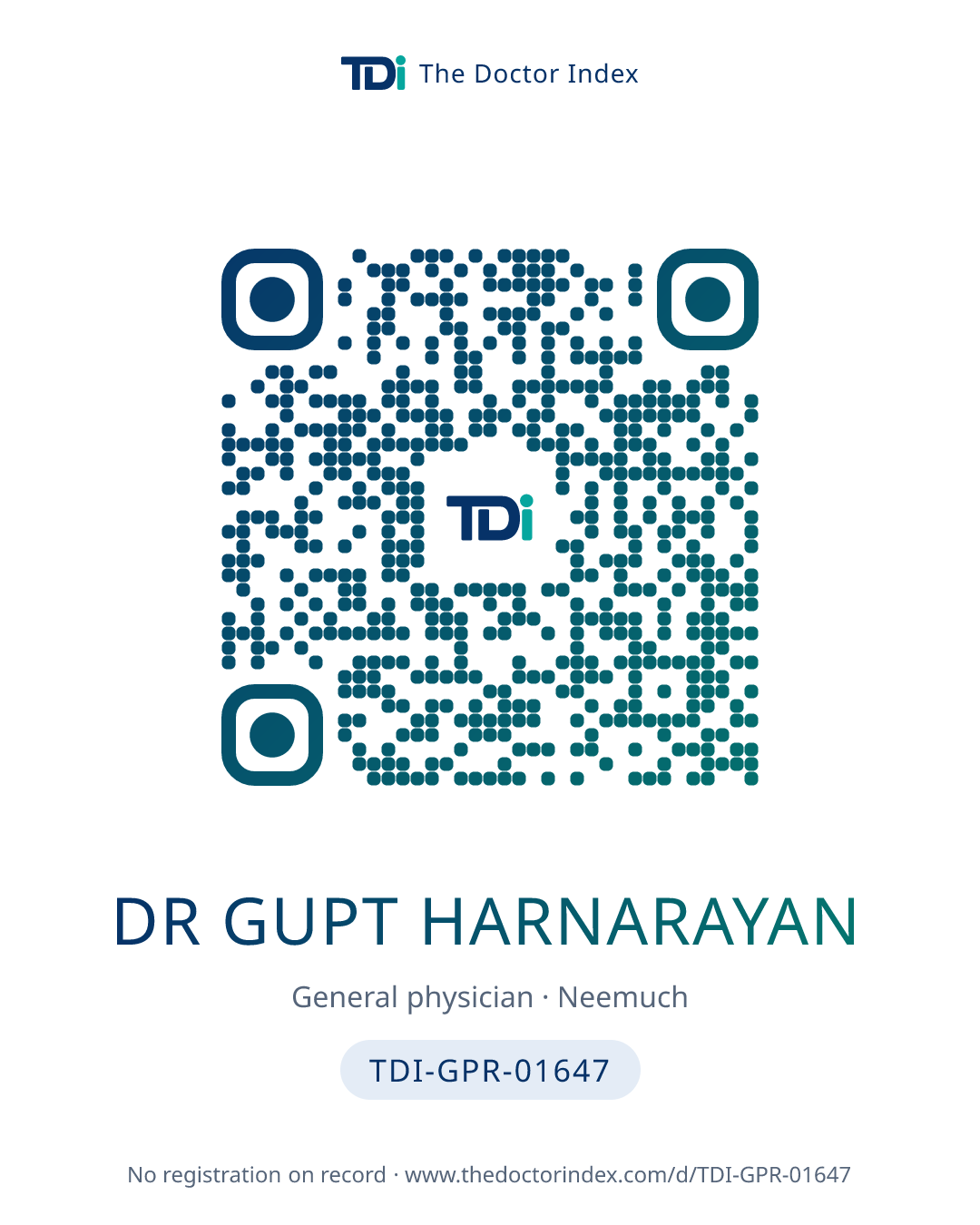 QR card for Dr Gupt Harnarayan, TDI-GPR-01647