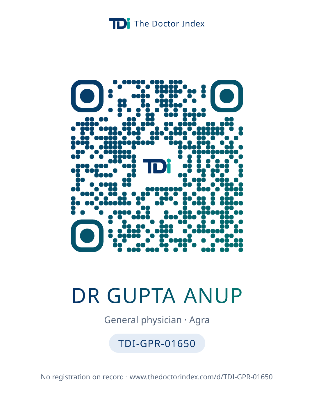 QR card for Dr Gupta Anup, TDI-GPR-01650